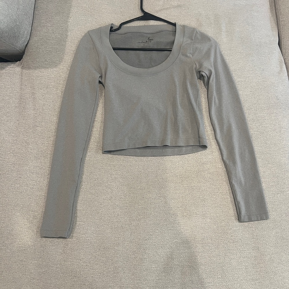 Free People Gray Long Sleeve Fitted Scoop Neck Top